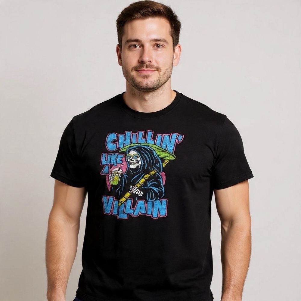DOM Chillin Like a Villain Grim Reaper Graphic Tee Funny Black Men’s 2XL